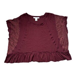 NEW Altar'd State Womens Rum Raisin Lace Flutter Sleeve Ruffle Hem Top XL Boho